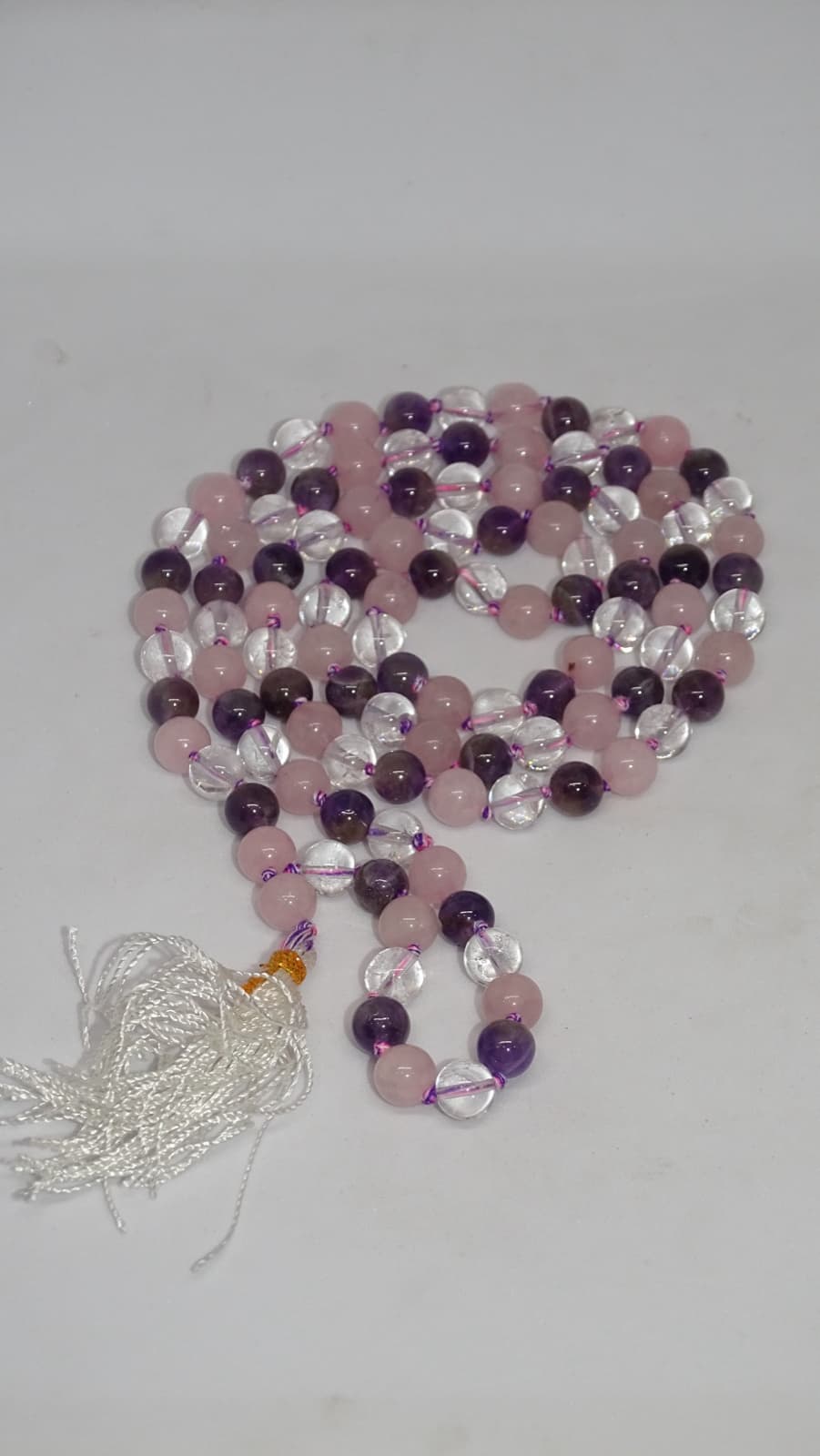 Rose Quartz, Amethyst & Clear Quartz Jaap Mala